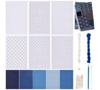 ORIGACH Slow Stitching Sashiko Mending Patchwork Kit for Beginners Adults with Instruction and Sticky Water Soluble Patterns Stabilizer Easy Sashiko Embroidery Kit for Mending Fabrics