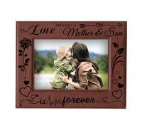 ORIGACH The Love Between a Mother & Son is Forever Engraved Leather Picture Frame Hanging/Tabletop Leather Photo Frame for Mother's Day, Mom Birthday Gift - Fits 5x7 Inch Photo