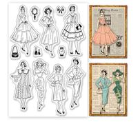 ORIGACH Vintage Elegant Lady Clear Stamps for Card Making Retro Dressing Women Transparent Silicone Stamps for DIY Scrapbooking Journaling Photo Album Crafts Suppplies