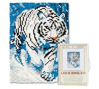 ORIGACH White Tiger Latch Hook Rug Kits, Color Stamped Grid Cloth Handmade Rug, DIY Crochet Rug for Adults Home Decoration Festival Gifts 52 x 38 cm