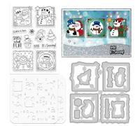 ORIGACH Winter Snowman Layering Stencil for Card Making, Country Christmas Stencil Silicone Clear Stamps and Metal Die Cuts Sets for DIY Scrapbooking Photo Album Crafting