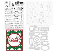 ORIGACH Winter Wishes Stencil for Card Making, Merry Christmas Words Stencil Silicone Clear Stamps and Metal Die Cuts Sets for DIY Scrapbooking Photo Album Crafting