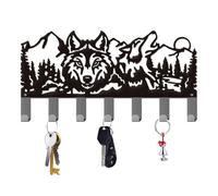ORIGACH Wolf Key Holder for Wall Key Hooks with 7 Hooks Wolfs Wall Mounted Black Metal Key Hangers Wall Decoration for Front Door Kitchen Entryway Hallway Housewarming Gifts