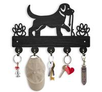 ORIGACH Wooden Dog Leash Hooks with 5 Metal Hooks Key Holder for Wall 30×16.9cm Dog Pet Wall Mounted Black Key Hangers for Front Door Kitchen Entryway Bedroom Pet Lovers Gifts