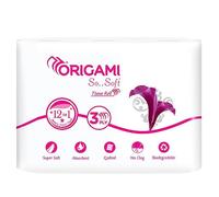 Origami 3 Ply Toilet Tissue Paper Roll - Pack of 12 (140 Pulls Per Roll, 1,680 Sheets)