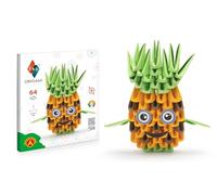 Origami 3D Pineapple Creative Set, Beautiful 3D Paper Sculptures with Patented Components and Comprehensible Building Instructions without Glue, 64 Pieces, 8 x 8 x 3 cm, for Adults and Children from 8