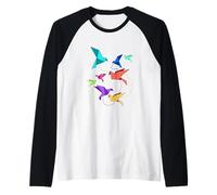 Origami Birds Kirigami Paper Crane Folding Raglan Baseball Tee