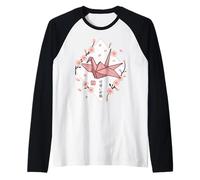 Origami Crane Aesthetic - Kawaii Japanese Origami Raglan Baseball Tee