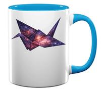 Origami Crane with Galaxy Star Pattern Ceramic Tea Coffee Mug Light Blue