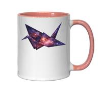 Origami Crane with Galaxy Star Pattern Ceramic Tea Coffee Mug Pink