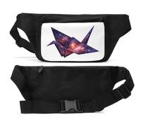 Origami Crane with Galaxy Star Pattern Unisex Waist Bag Black
