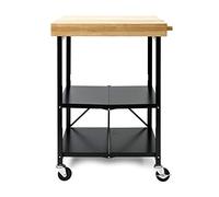 Origami Folding Kitchen Island Cart, Rolling Table Storage Organizer with Wheels, Black