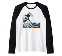 Origami Hokusai Wave Japanese Art Asian Waves Raglan Baseball Tee