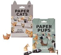 Origami Kit Cats, 3D DIY Paper Cats Origami Kit, Handmade Fold Set Decor Creative Animal Cat/Dog/Dinosaur Craft Kits, Pattern Cute Printing Desk Decor for Pets Lovers (Cat + Dog)