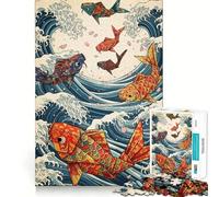 Origami Koi Fish Ocean Waves 1000 Piece Jigsaw Puzzles for Teenagers Jigsaw Logic Ability Toy Soft Relax Accurate Cut Cherished Gift (38x52cm)