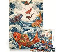 Origami Koi Fish Ocean Waves Adults 1000 Piece Jigsaw Puzzle Brain Challenge Toy Stress Relief Clear Cut Wall Art Decor (50x75cm)