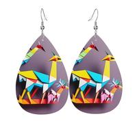 Origami Multicolor Papercraft Cranes 1 Leather Earring Fun Dangle Earrings Fashion Pendant For Women Beach