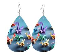 Origami Multicolor Papercraft Cranes Leather Earring Printed Leather Earrings Creative Ear Pendants For Mother'S Day Beach