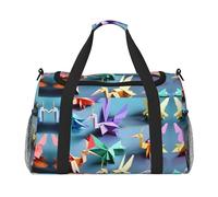 Origami Multicolor Papercraft Cranes print Carry on Luggage for Women Men Shoulder Weekender Crossbody Bag for Yoga Travel Must Haves, Black, One Size