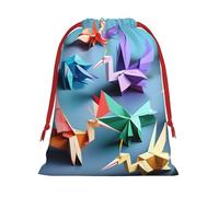 Origami Multicolor Papercraft Cranes Print Christmas Drawstring Bags,Wedding Party Gifts wrapping bag,DIY Craft,Xmas,Presents