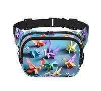 Origami Multicolor Papercraft Cranes print Fashion Waist Packs Crossbody Belt Bag Fanny Pack for Women Crossbody for Traveling Running, Black, One Size