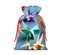 Origami Multicolor Papercraft Cranes Print Gift Drawstring Bags Reusable Present Sack Versatile Birthday Holiday Party Favors