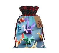 Origami Multicolor Papercraft Cranes Print Gift Reusable Bags Festive Drawstring Pouches Versatile Birthday Wedding Favors