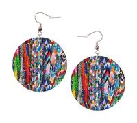 Origami Multicolor Papercraft Cranes Print Piercing Round Leather Earrings Set 1 Pair Stylish Leather Earrings Dangle Hoop For Women Jewelry Gifts
