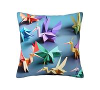 Origami Multicolor Papercraft Cranes Print Throw Pillow Linen Square Throw Pillow Cover For Living Room Sofa Bed Pillowcase