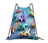 Origami Multicolor Papercraft Cranes Print Women Men String Backpack Durable Drawstring Backpack Foldable Gym Sack For Travel Yoga Gym