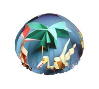 Origami Multicolor Papercraft Cranes Printed Reusable Bathing Cap, Dual Layer Hair Cover For Long Thick Hair, 10.6in Headgear