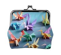 Origami Multicolor Papercraft Cranes Printing Coin Purse, Lightweight Minimalist Wallet For Music Festivals And Concerts, Black, One Size, Art Deco
