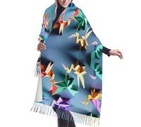 Origami Multicolor Papercraft Cranes Printing Scarfs For Women Christmas Fall Winter Scarves Pashmina Shawls And Wraps For All Season Gift