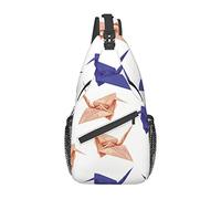 Origami Paper Crane Pattern Sling Bag Hiking Daypack Crossbody Shoulder Backpack Travel Chest Pack for Men Women
