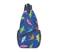 Origami Paper Crane Pattern Sling Bag Hiking Daypack Crossbody Shoulder Backpack Travel Chest Pack for Men Women