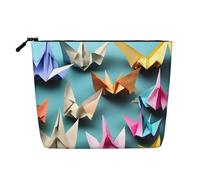 Origami Paper Crane Print Fake Hemp Makeup Bag â€“ Travel Toiletry Pouch for Women, Daily Storage, Business Trips, and More