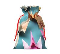 Origami Paper Crane Print Gift Reusable Drawstring Pouches For Party Favors Seasonal Winter Celebration Bags