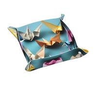 Origami Paper Crane Print Leather Storage Tray Practical Water Resistant Storage Box For Watches, Keys.