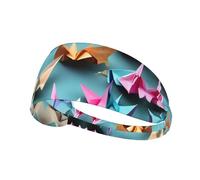Origami Paper Crane Print Wide-Brimmed Fashionable Elastic Exercise Headband for Running and Workouts