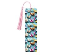 Origami Paper Crane Print Wooden Bookmarks with Tassels, Wood Book Markers for Book Lovers, Teachers & Present