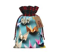origami paper crane Printed Reusable Gift Bags - Christmas Drawstring Pouches for Xmas, Birthday, Wedding, Holidays