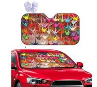 Origami Paper Cranes Car Windshield Sunshade, Foldable Car Sun Shade Uv Ray Reflector Front Window Sun Shade Visor Shield Cover Car Accessories Keeps Your Vehicle Cool 55x29.9 Inch