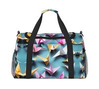 Origami Paper Cranes Hand Travel Bag - Large Reusable Shopping Tote Bag, Perfect for Outdoor Activities, Sports, Camping & Groceries, Black, One Size