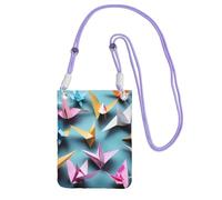 Origami Paper Cranes Print Crossbody Bag For Women, Shoulder Bag Purse, Travel Sport Mini Phone Bag, Phone Wallet, Purple, One Size