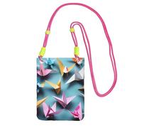 Origami Paper Cranes Print Crossbody Bag For Women, Shoulder Bag Purse, Travel Sport Mini Phone Bag, Phone Wallet, Fuchusia, One Size