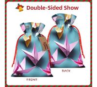 Origami Paper Cranes Print Gift Reusable Drawstring Pouches For Party Favors Seasonal Winter Celebration Bags