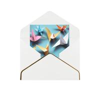 Origami Paper Cranes Print Greeting Card Paper, Half Fold To Cards For Birthday, Wedding, Party.