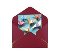 Origami Paper Cranes Print Greeting Card Paper, Half Fold To Cards For Birthday, Wedding, Party.