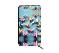 Origami Paper Cranes Print Leather Long Clutch Wallet â€“ Fashionable Personalized Wallet, Multiple Card Slots, Gift Ready, Black, One Size