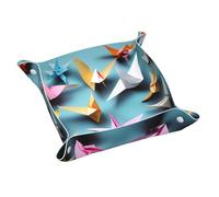 Origami Paper Cranes Print Leather Storage Tray Practical Water Resistant Storage Box For Watches, Keys.